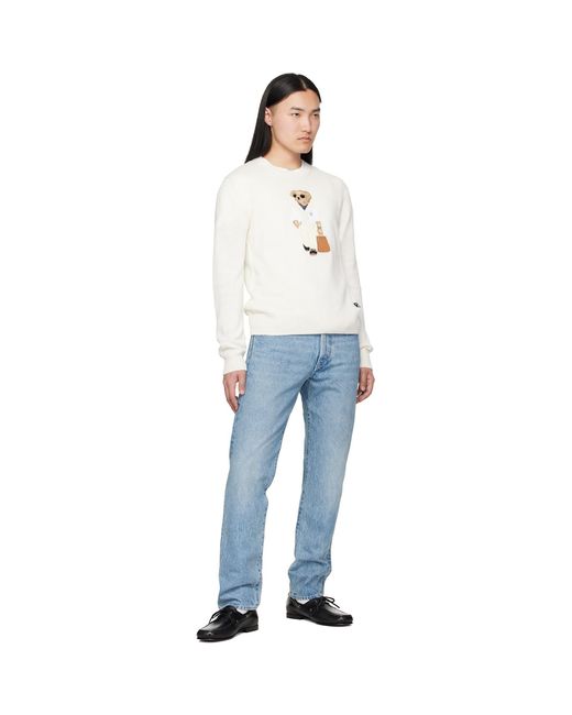 Ralph Lauren White 'Polo Bear' Silk-Linen Sweater for men
