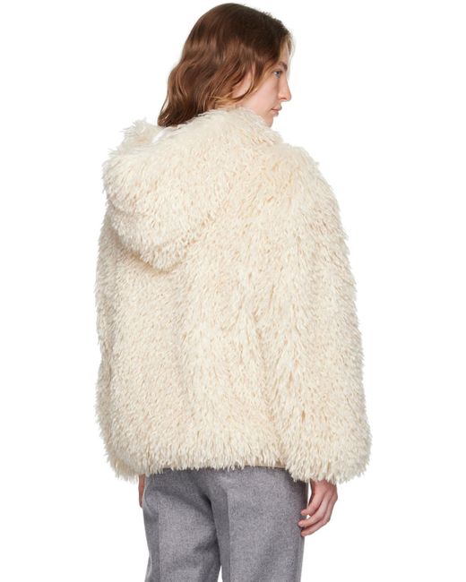 MSGM Natural Off- Hooded Faux-fur Jacket