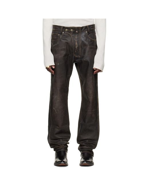 424 Black Moto Leather Pants for men