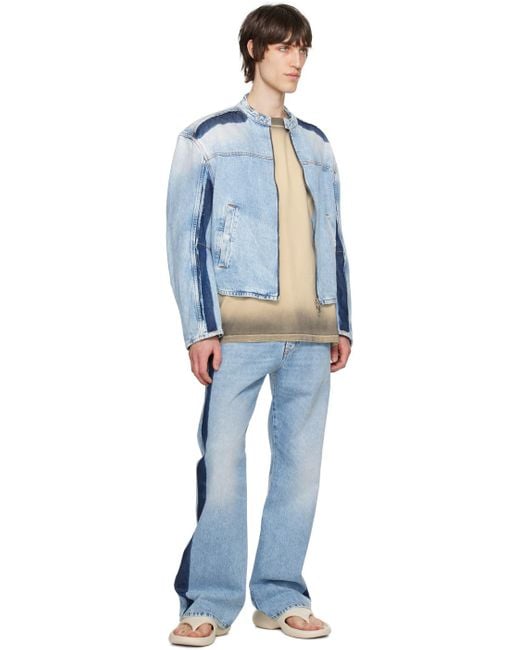 DIESEL Blue Zipped Jacket In Two-tone Denim for men