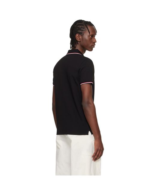 Moncler Black Tricolor-Trimmed Cotton Piquet Polo for men