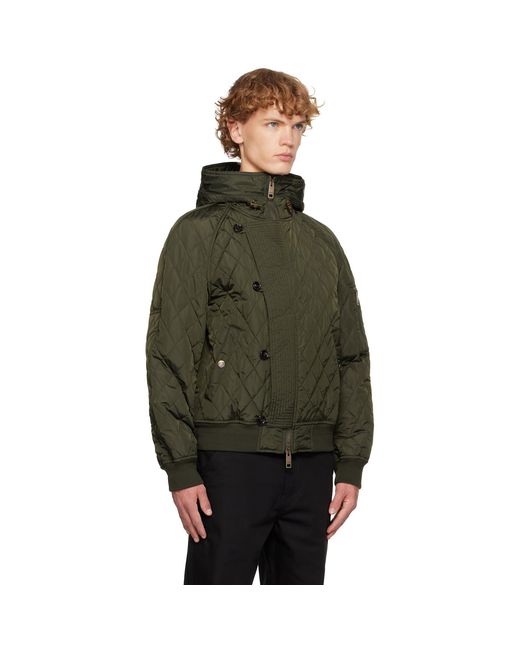 Burberry Green Khaki Hooded Quilted Nylon Bomber Jacket for men