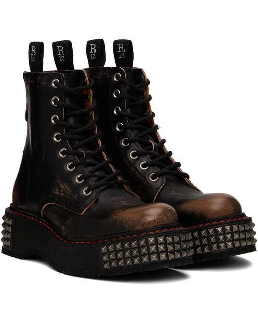 R13 Black Single Stack Lace up Boots Lyst