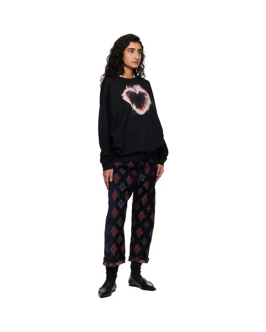 R13 Black Flaming Heart Oversized Crewneck Sweatshirt