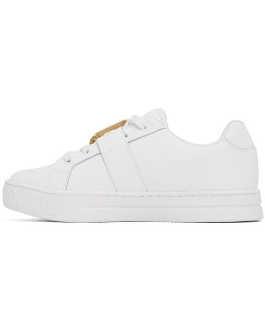 Versace White Logo-buckle Leather Sneakers