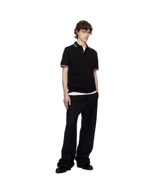 Moncler Black Striped Trim Cotton Piquet Polo for men