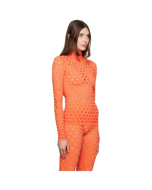 Maisie Wilen Orange Perforated Turtleneck