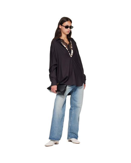 Ssstein Black Pima Cotton Oversized Skipper Shirt
