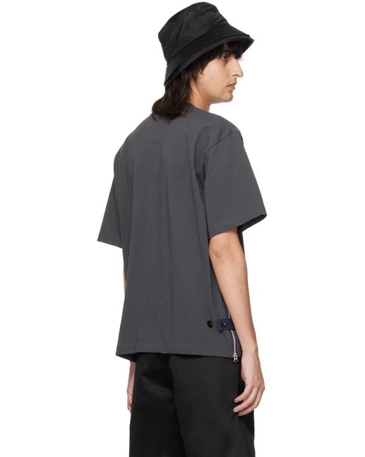 T-shirt gris à fentes Sacai pour homme en coloris Black