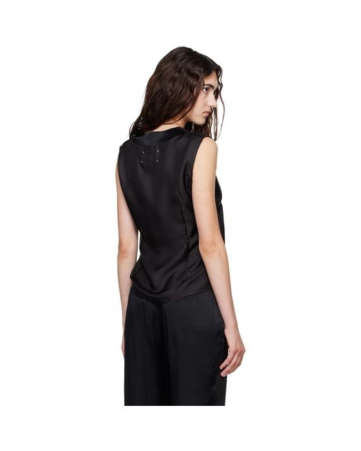 Maison Margiela Black Silk V-Neck Top