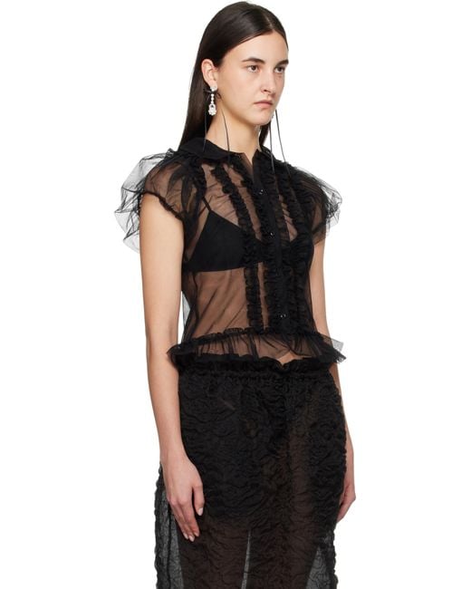 Simone Rocha Black Sheer Puff Sleeve Multi Ruffle Frill Shirt