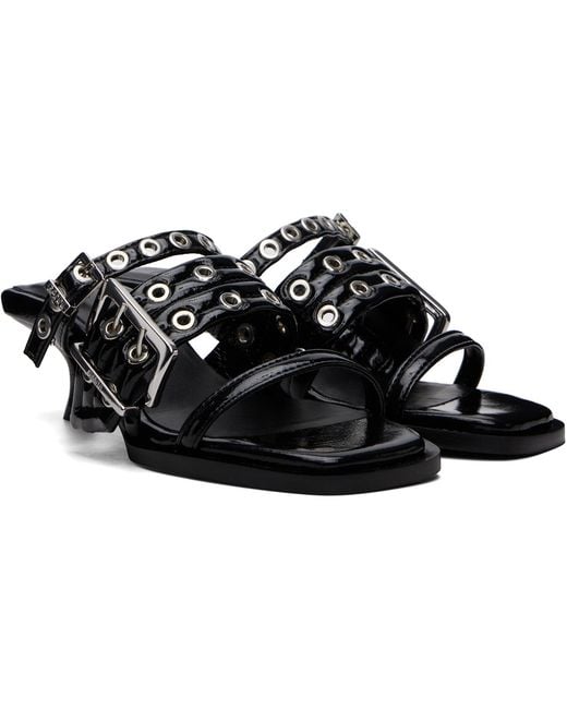 Ganni Black Buckle Strap Mule Heeled Sandals