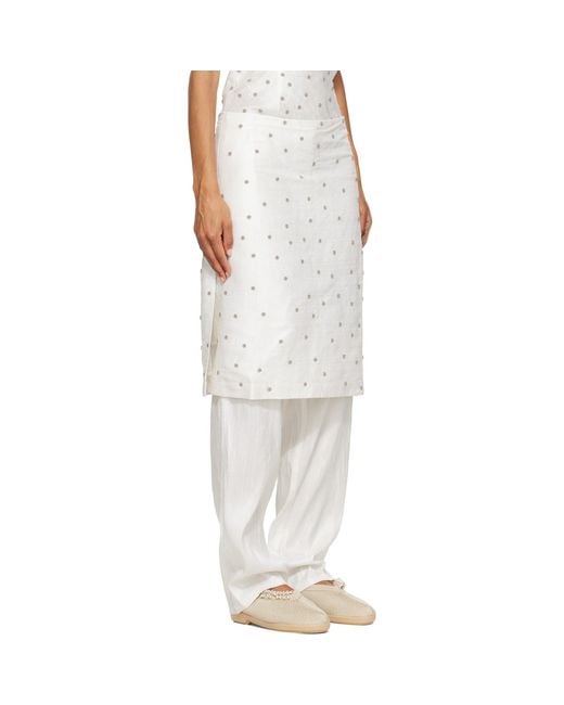 RESCHA White Ssense Exclusive Agarra Embroidered Midi Skirt