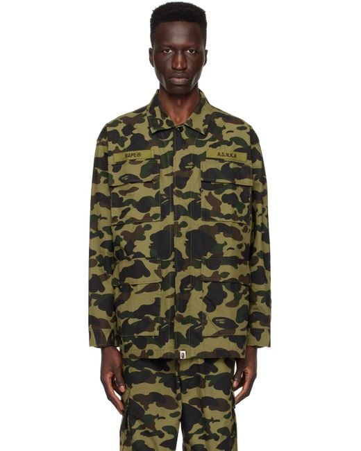 A Bathing Ape Black 1st Camo Military Shirt for men