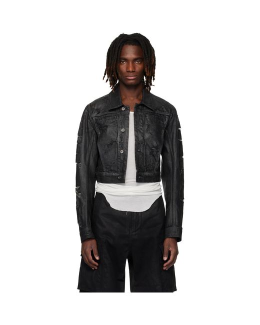 Det Blev Sent Black Waxed Cropped Bayard Denim Jacket for men
