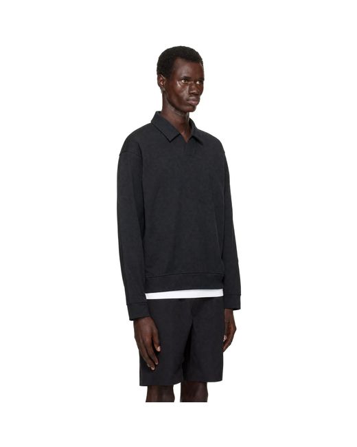 Veilance Black Consola Fleece Midlayer Long Sleeve Polo for men