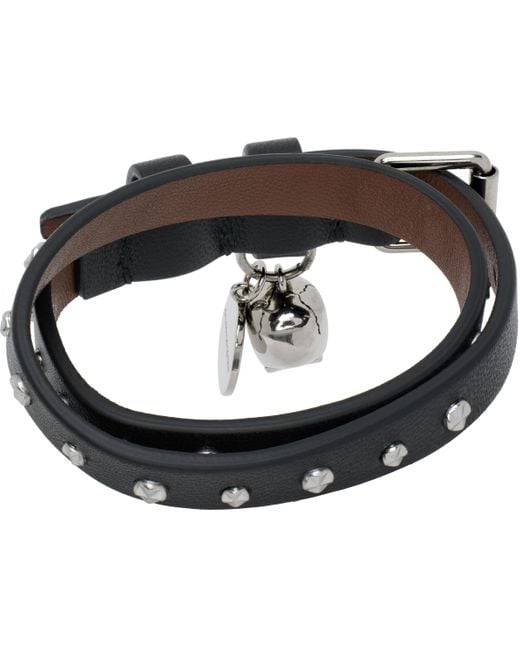 Alexander McQueen Brown Hammered Studs Double-Wrap Bracelet