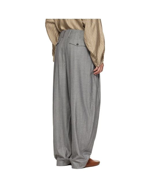 Hed Mayner Gray Striped Trousers for men