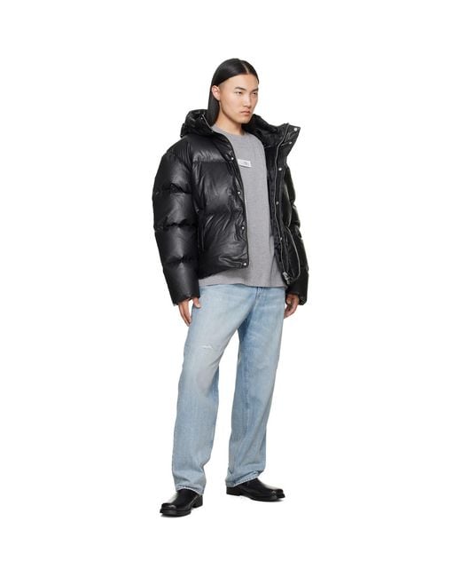 MM6 by Maison Margiela Black Faux-Leather Hooded Puffer Down Jacket for men