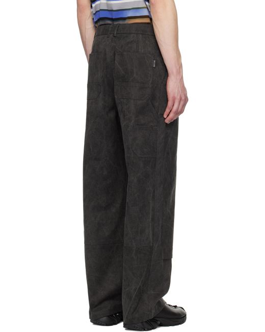 Juun.J Black Washed Cotton Work Trousers for men