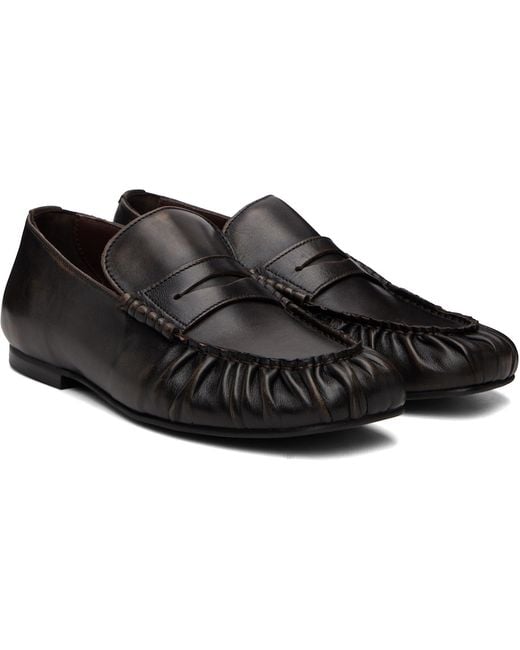 Alohas Black Aven Vintage Effect Leather Loafers