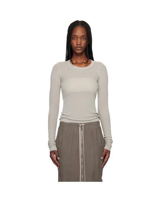 Rick Owens Multicolor Off- Temple Cropped Rib Ls T-Shirt
