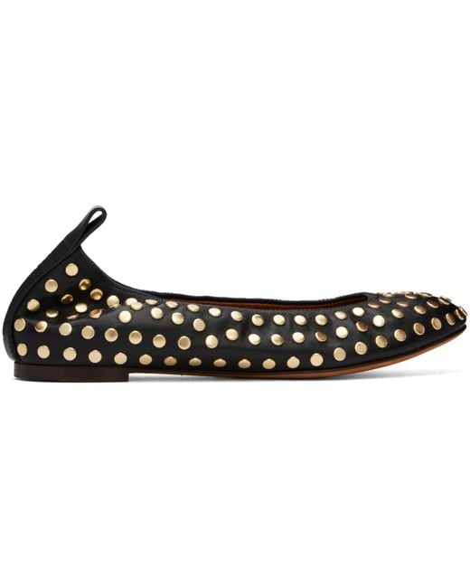 Lanvin Black Studs Leather Ballerina Flats