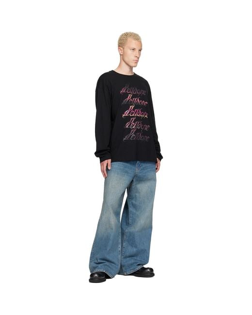 we11done Black Gradient Logo Long-Sleeved T-Shirt for men