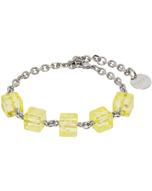 Marni Black Silver & Yellow Dice Charm Bracelet for men