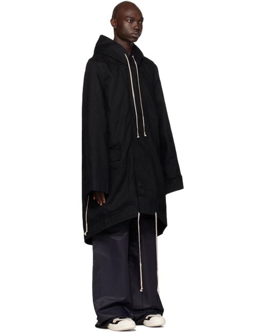 Rick Owens Black Hooded Denim Coat for men