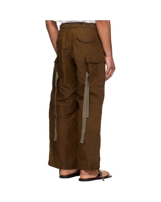 Sacai Brown Treated Nylon Twill Cargo Pants for men