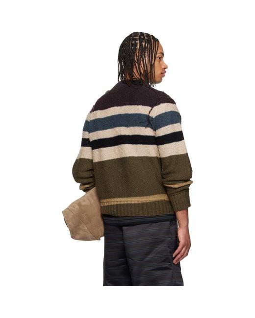 Sacai Black Horizontal Stripe Knit Pullover Sweater for men