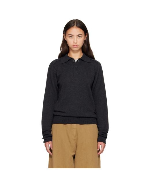 Studio Nicholson Black Sark Knit Polo