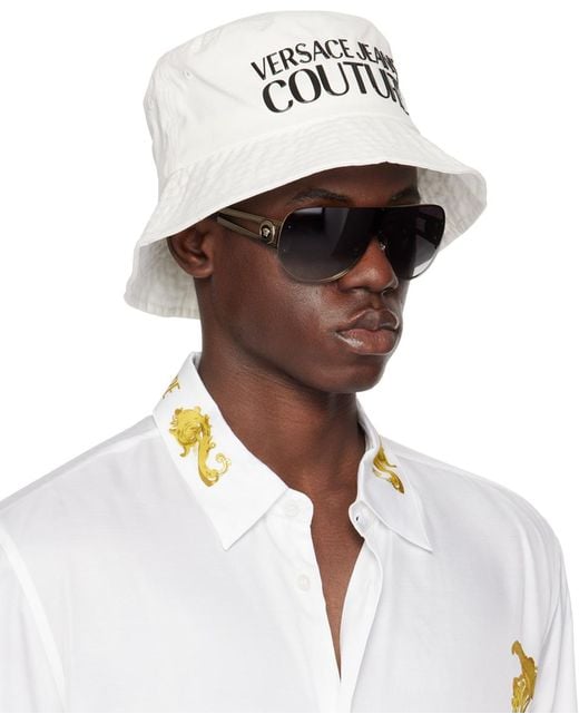 メンズ Versace ホワイト ロゴ バケットハット White