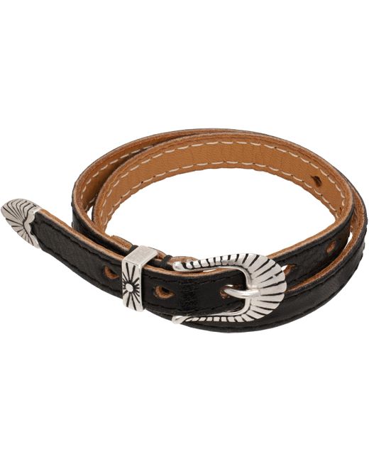 Our Legacy Black Grained Leather Wrap-Around Bracelet for men