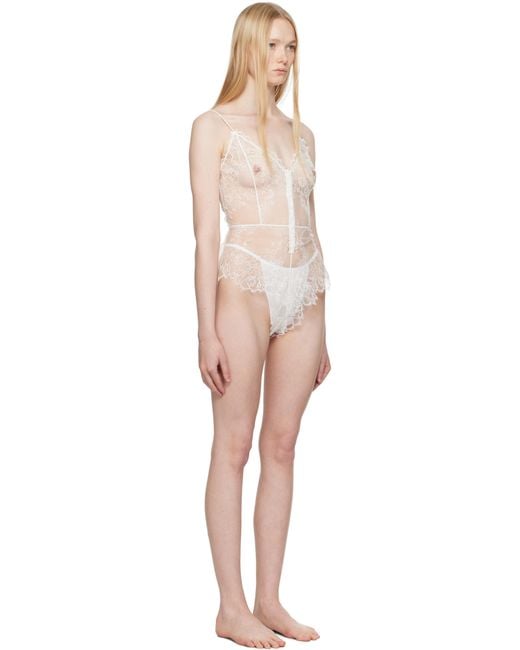 Skims ホワイト Ultra Fine Lace Teddy ボディスーツ Black