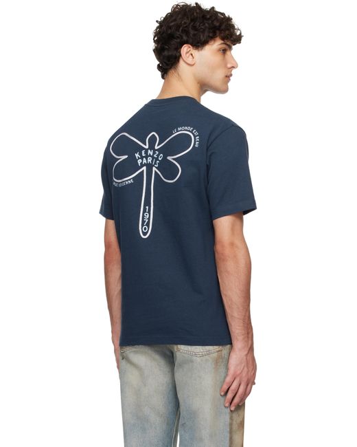 メンズ KENZO ブルー Paris Dragonfly 刺繍 Tシャツ Blue