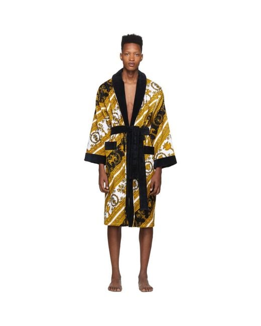 Versace Multicolor White And Gold I Heart Baroque Robe for men