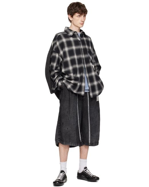 Maison Mihara Yasuhiro Black Aged Linen Wide Shorts for men