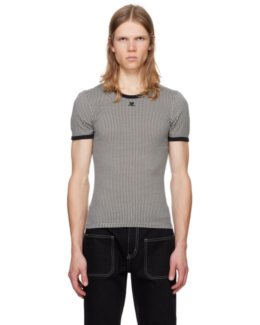 Courreges Black Contrast Houndstooth T-Shirt for men