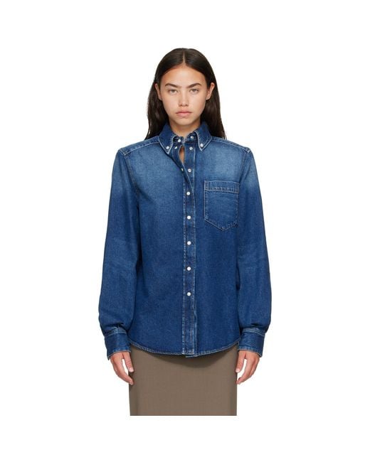 Mugler Blue Washed Denim Power Shirt