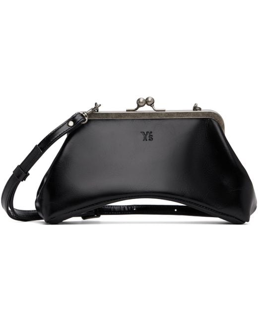 Y's Yohji Yamamoto Black Small Glossy Leather Curve Bag