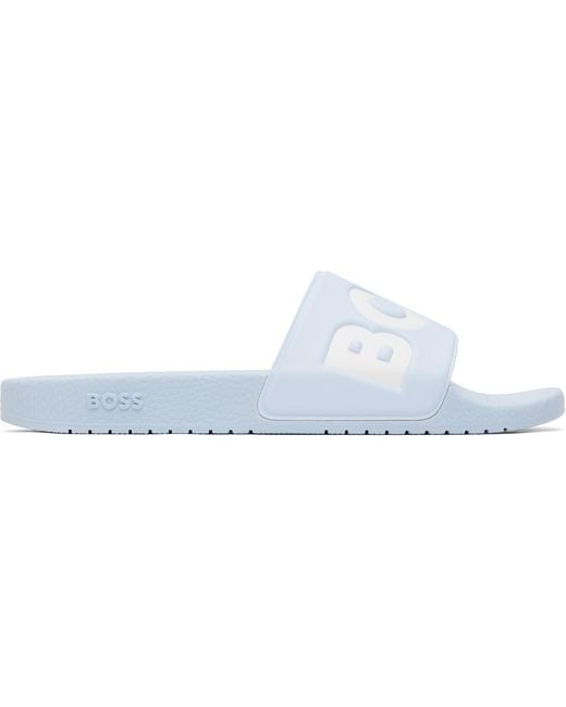 Boss Blue Italian-Made Large Logo Detail Slides for men
