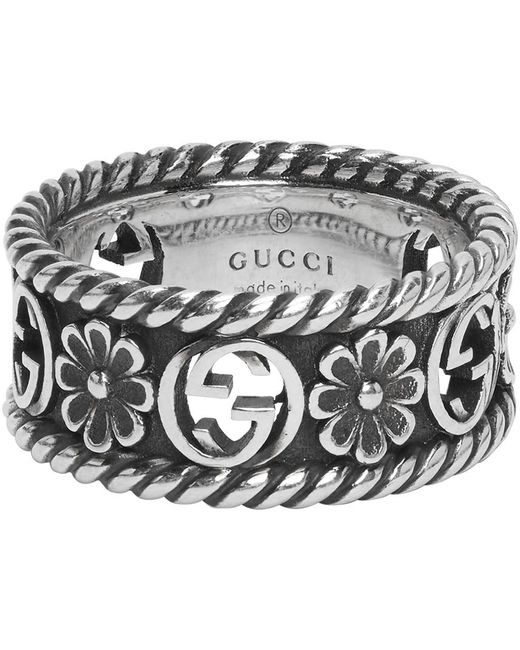 Gucci Metallic Silver Interlocking G Flower Ring