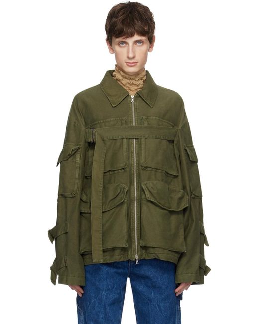 Dries Van Noten Green Khaki Garment-dyed Jacket for men