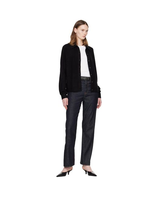 Totême Black Slim Grained-Leather Trouser Belt