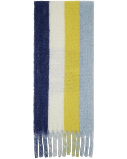Écharpe bleu et jaune en mohair à rayures et à logo Marni en coloris Blue