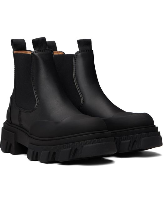 Ganni Black Stitch Cleated Low Chelsea Boots