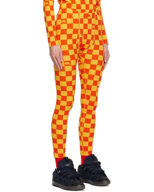 ERL Yellow u0026 Orange Checkered leggings | Lyst UK