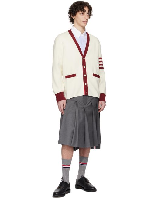 Cardigan De Rugby Blanc Cassé À Col En Y Et À Quatre Rayures En Point De Milan Thom Browne pour homme en coloris Black